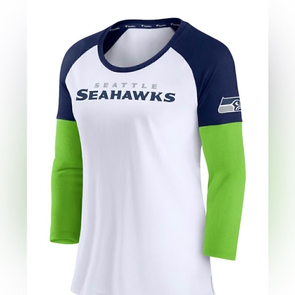 Seattle Seahawks Fanatics Branded Women's Raglan 3/4-Sleeve T-Shirt NWOT